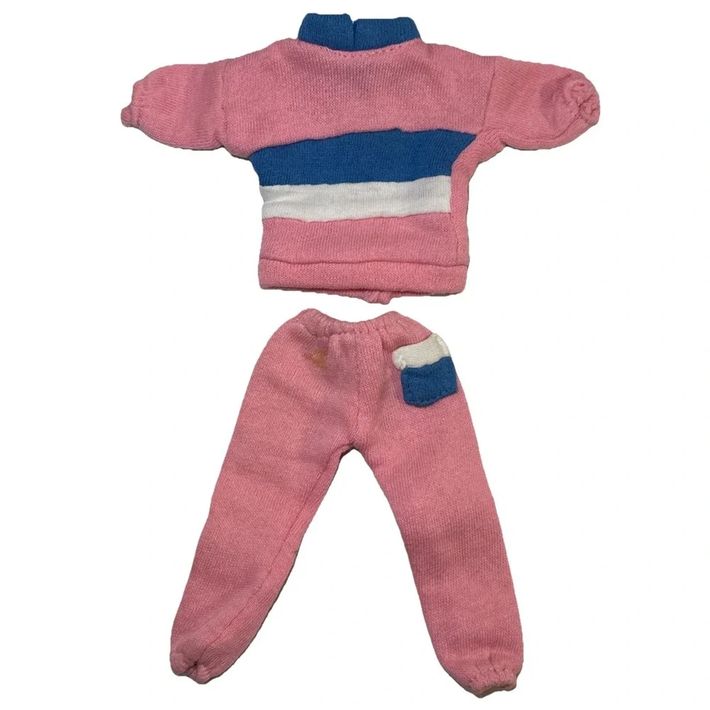 Vintage 80s Barbie Clone Fashion Doll Pink and Blue Sweat Set Outfit BB15-21